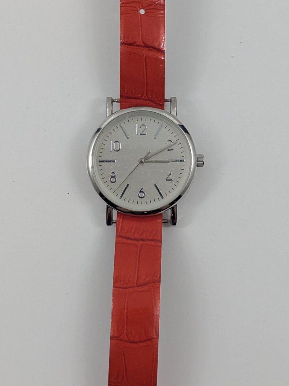 MSPCI Women 34mm Silver Case NEW BATTERY White Dial Red Leather Strap